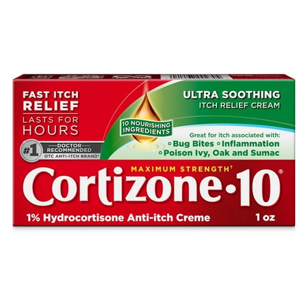 Cortizone-10 Maximum Strength Ultra Soothing Itch Relief Cream, 1% Hydrocortisone, Fast-Acting, Anti-Itch Cream for Bug Bites, Rash, Eczema, Psoriasis, Poison Ivy, Oak, Sumac & More, 1 oz