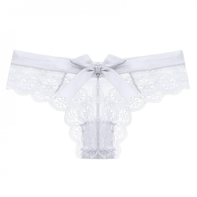 LoyisViDion Women'S Underwear Lace Bow Bikini Panties Pearl Silky Comfy  Lace Brife White 6(M)