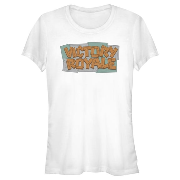 Junior's Fortnite Victory Royale Wooden Logo Graphic Tee White Small