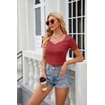 thumbnail image 3 of Summer New V-neck Solid Color Short-sleeved Slim Short T-shirt For Women, 3 of 8