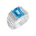 thumbnail image 3 of RYLOS Men's Rings Sterling Silver Designer Style 10X8MM Emerald Cut Shape Gemstone &  Diamonds Blue Topaz December Birthstone Rings For Men Size 11, 3 of 4