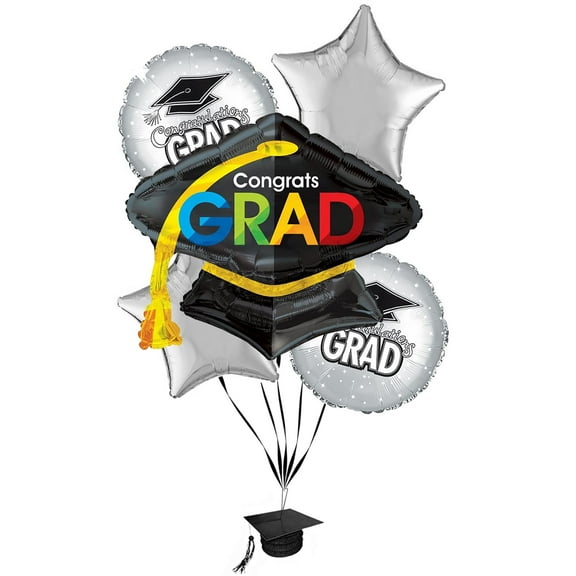 PMU Graduation Congrats Grad Balloon Bouquet Silver (5/Pkg) Pkg/1