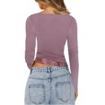 thumbnail image 4 of Women Slim Fit Tops Lace Patchwork Short T-Shirts Long Sleeve Shirts Spring Fall Streetwear, 4 of 5