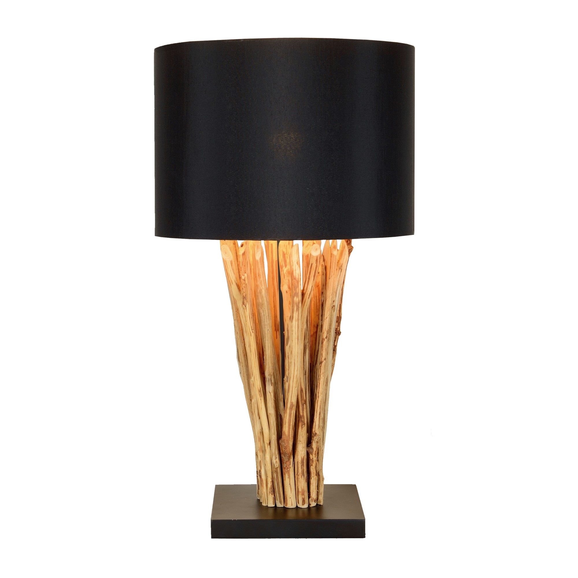 Transitional Table Lamp with Metal and Wood Base, Black and Brown