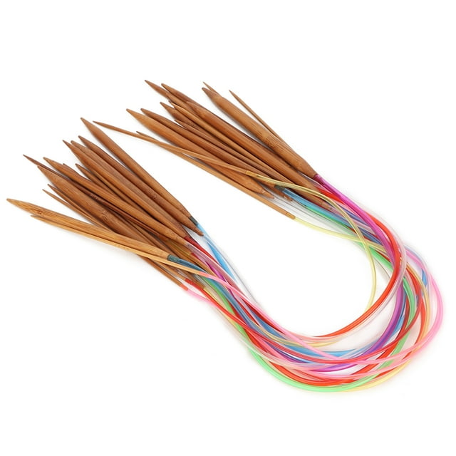 Agujas de suéter de bambú anular doble carbonizado de tubo de plástico multicolor (100 cm/39,4 pulgadas)