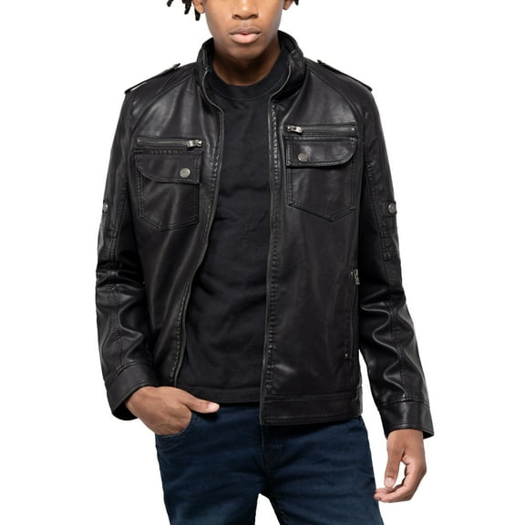 X RAY Jeans Mens Utility Jacket with Faux Shearling Lining, Black, XL