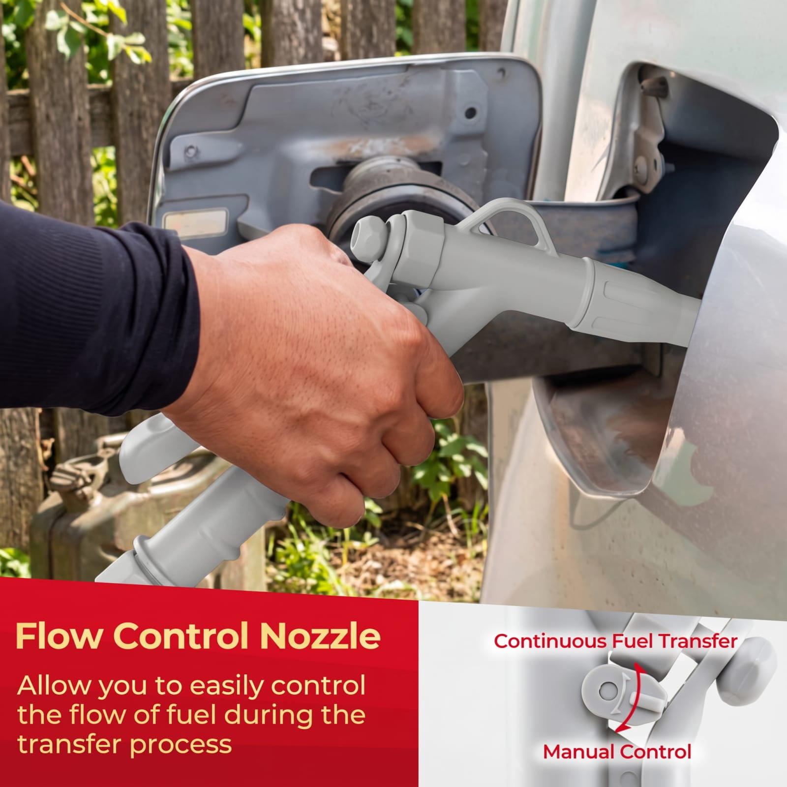 Biotree Fuel Transfer Pump with Nozzle for Flow Control and Stop, Red and White