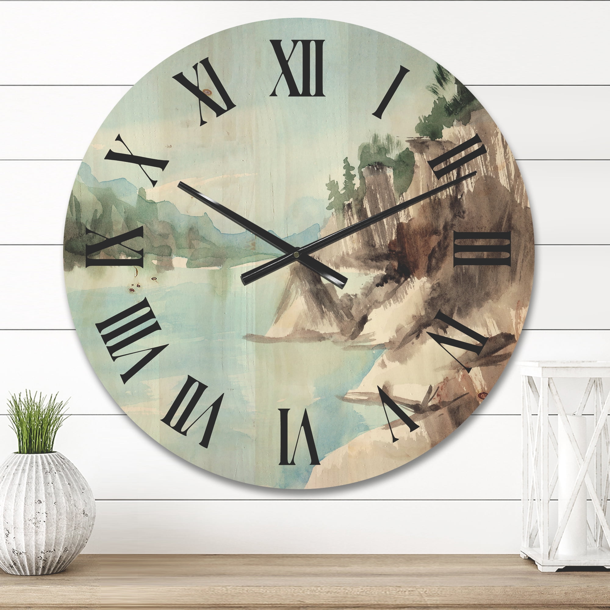 Designart 'Rocks With The Blue Lake' Lake House Wood Wall Clock