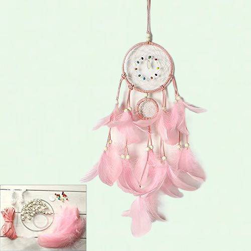 DIY Dream Catcher Kit, Macrame Catcher Kit for Children's Room Decoration (Pink)
