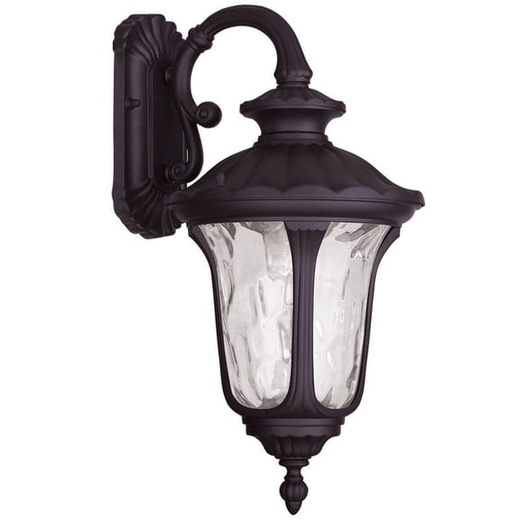 9.5 inch 1 Light Bronze Outdoor Wall Lantern Pendant Lighting Fixture with Clear Water Glass Shade backed with Cast Aluminum material for patio, front porch, entryway and more