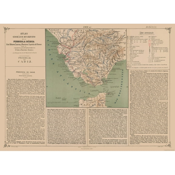 Historic Map - Cadiz Province Spain - Valverde 1880 - 31.59 x 23 - Vintage Wall Art