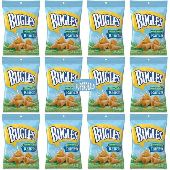 Bugles,  Hidden Valley Ranch,Crispy Corn Snack, 1.5 oz Pack of 12 bundled by SUPERDEALS with Mystery Gift