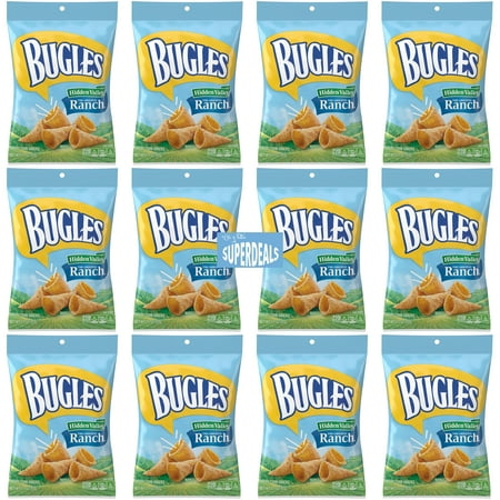 Bugles, Hidden Valley Ranch,Crispy Corn Snack, 1.5 oz Pack of 12 bundled by SUPERDEALS with Mystery Gift