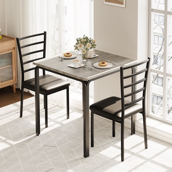 Dining Table with 2 Chairs, Dining Set with Padded Seat, Dining Table Set, Table Kitchen, Small Dining Table with Wood Grain, Metal Legs, for Kitchen, Dining Room, Living Room