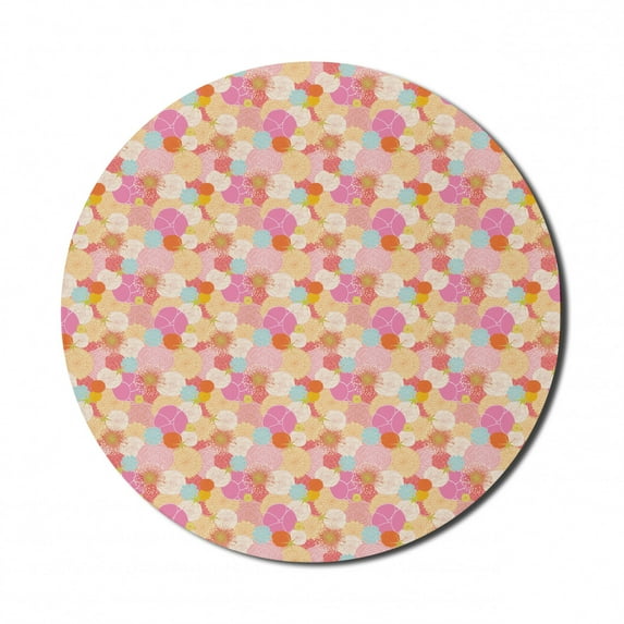 Floral Mouse Pad for Computers, Various Style Modern Design Colorful Flowers Covered Illustration Art Print, Round Non-Slip Thick Rubber Modern Gaming Mousepad, 8" Round, Multicolor, by Ambesonne