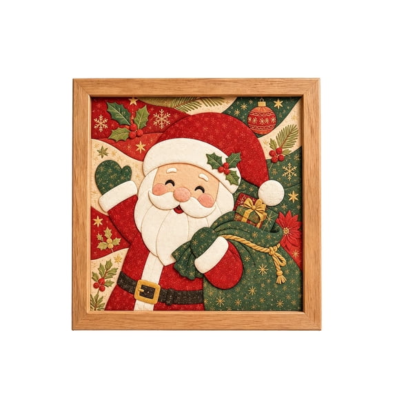 LEVEO Santa Themed Premium No-Sew Kinusaiga Fabric Art Kit, DIY No-Sew Kinusaiga Fabric Art Kit, Relaxing Handmade Art Project for Adults