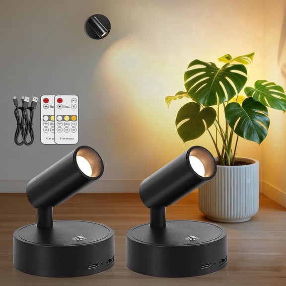 2pcs Black-Rechargeable Remote control-Warm Light 3000K indoor spotlight