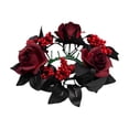 thumbnail image 2 of Artificial Rose Candle Ring Wreath, Faux Floral Candle Holder Garland, Black Red Berry Table Centerpiece, Seasonal Candle Ring Arrangement, Flower Decorative Ring, Floral Ornament for Pillar Candles, 2 of 6