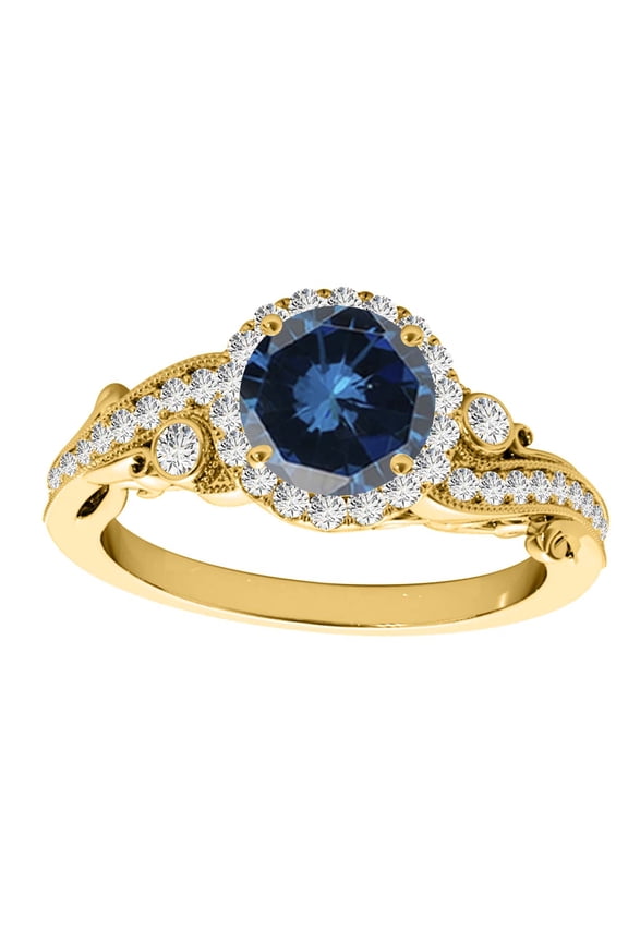 1.35 Carat Round Shape Natural Blue Diamond Beautiful Engagement Wedding Ring Well Crafted In 14K Solid Rose White & Yellow Gold For Woman