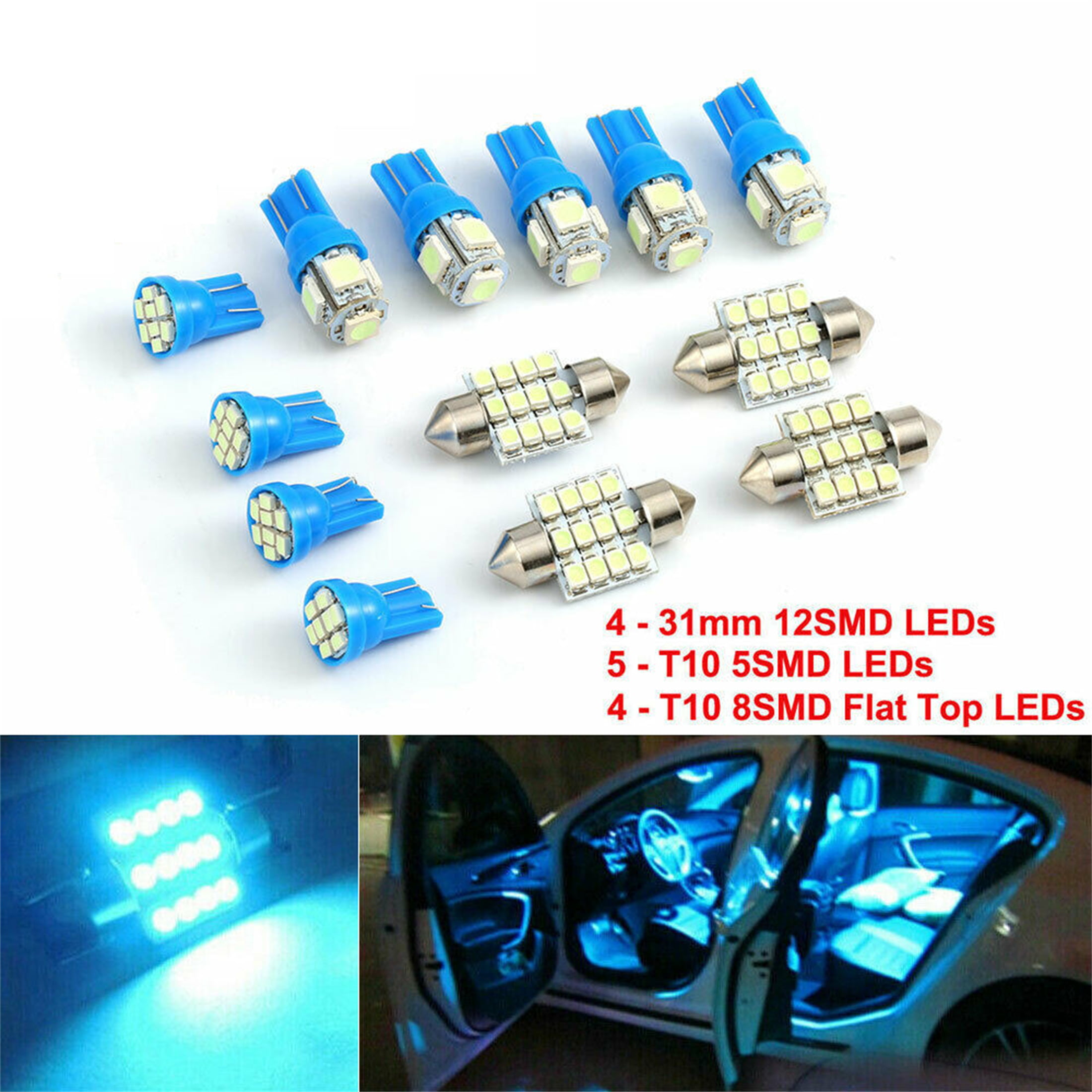 13x White LED Package Interior For Dome Map License Lights T10 & 31mm Bulb Lamp 