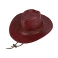 thumbnail image 2 of Sombrero de vaquero para hombre, sombrero de jazz de ala ancha con correa ajustable para la barbilla, duradero Rojo, 2 of 9