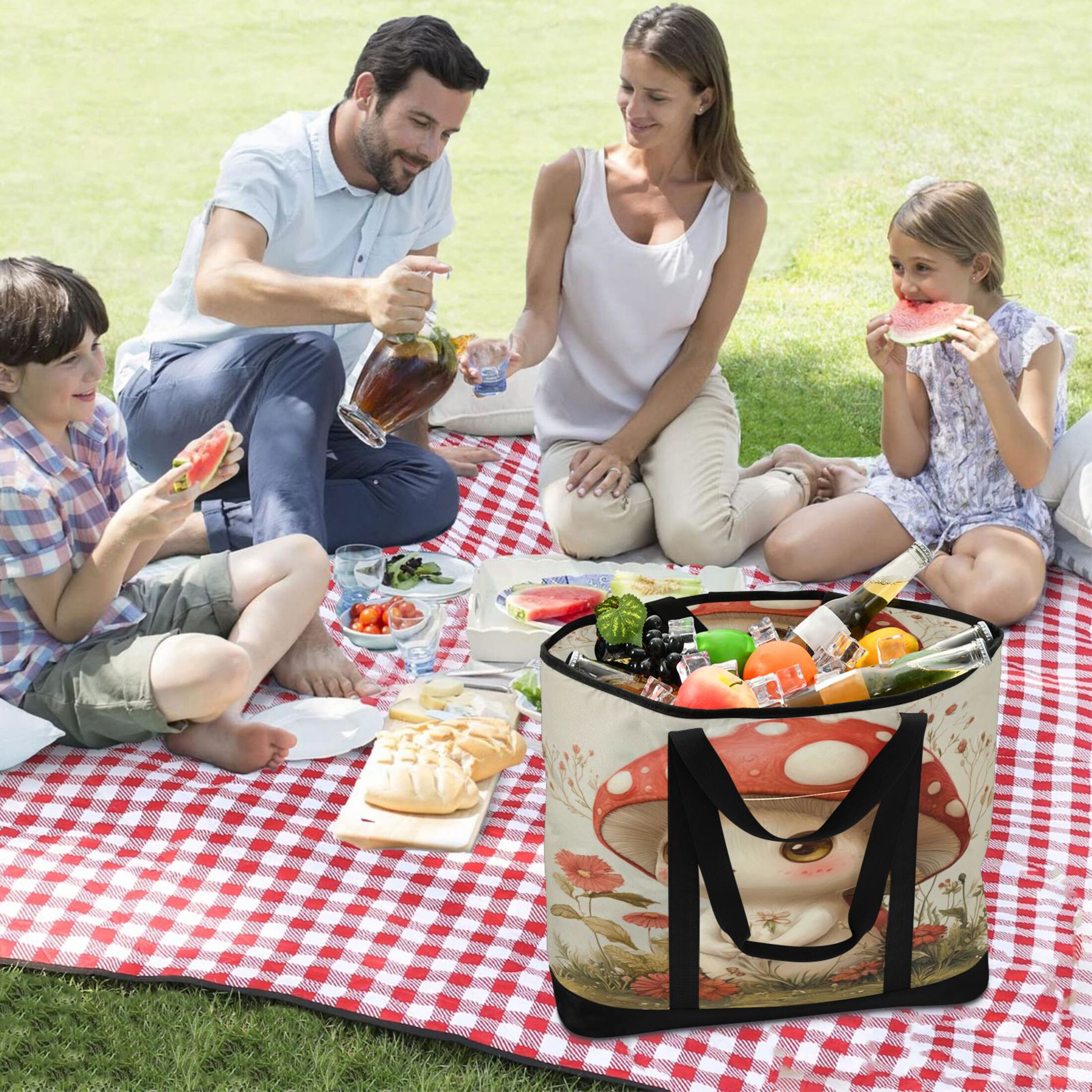 Large Hand-held Ice Pack Picnic Bag Insulation and Refrigeration Suitable for Shopping Picnics and Camping A Cartoon Mushroom