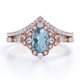 thumbnail image 1 of JeenMata Anillo de Bodas de 1,35 Quilates con Forma de Huevo en Forma de Chevron en Color Azul Cielo con Pavé de Moissanita y Aguamarina Engastado en Oro Rosa de 18 K sobre Plata, 1 of 6