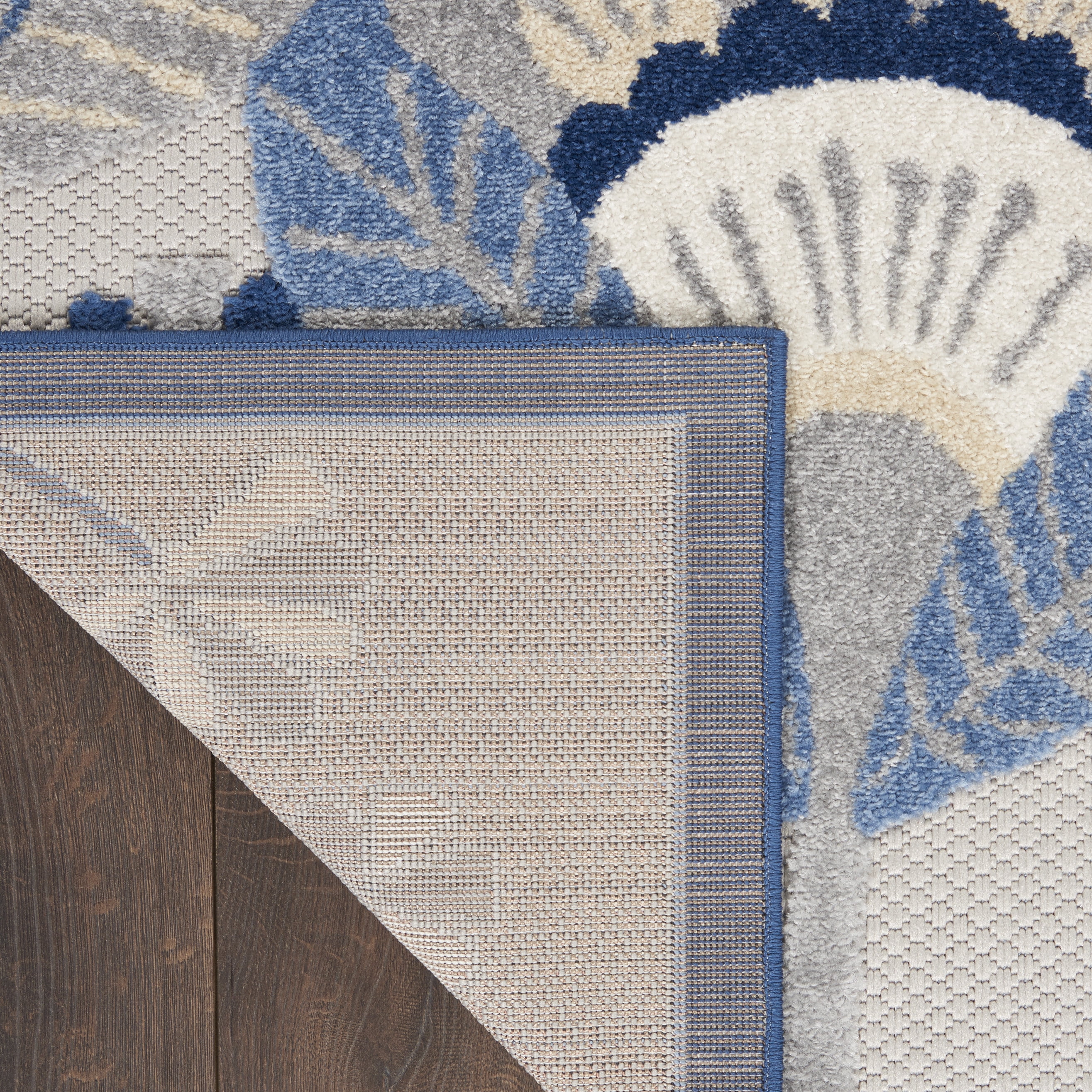 Nourison Aloha Indoor/Outdoor Floral Contemporary Blue/Grey 9' x 12' Area Rug, (9' x 12')