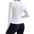 thumbnail image 2 of Deago Women's Pleated Long Sleeve Mock Neck T Shirts Casual Slim Fit Fall Tops Basic Business Work Tee (White, M), 2 of 5