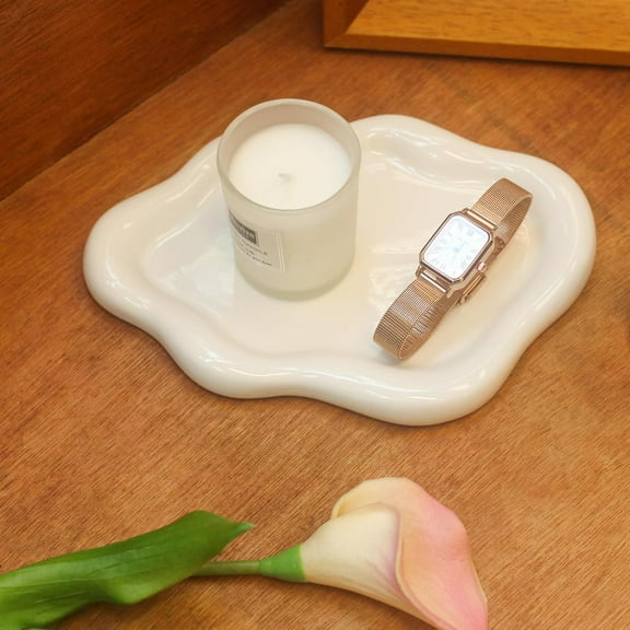 Ceramic Cloud Trinket Tray, Decorative Key Holder for Women, Ring Stand, Cute White Jewelry Plate, Room Decor Aesthetic