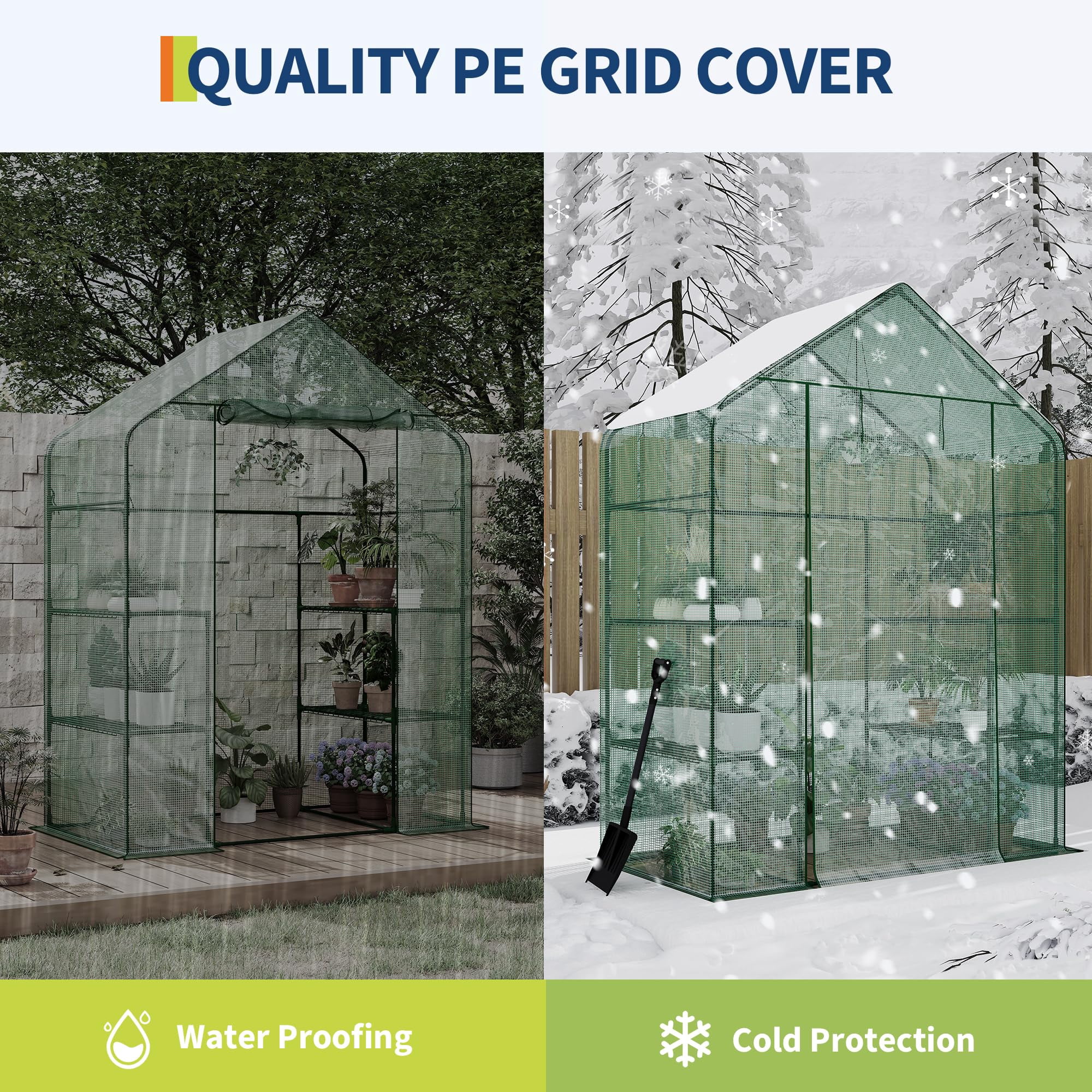 Greenhouses for Outdoors with 4 Wire Shelves, 57 x 29 x 77 inch Portable Greenhouse with Thicken PE Cover, Roll-up Zipper Door, Walk-in Green Houses