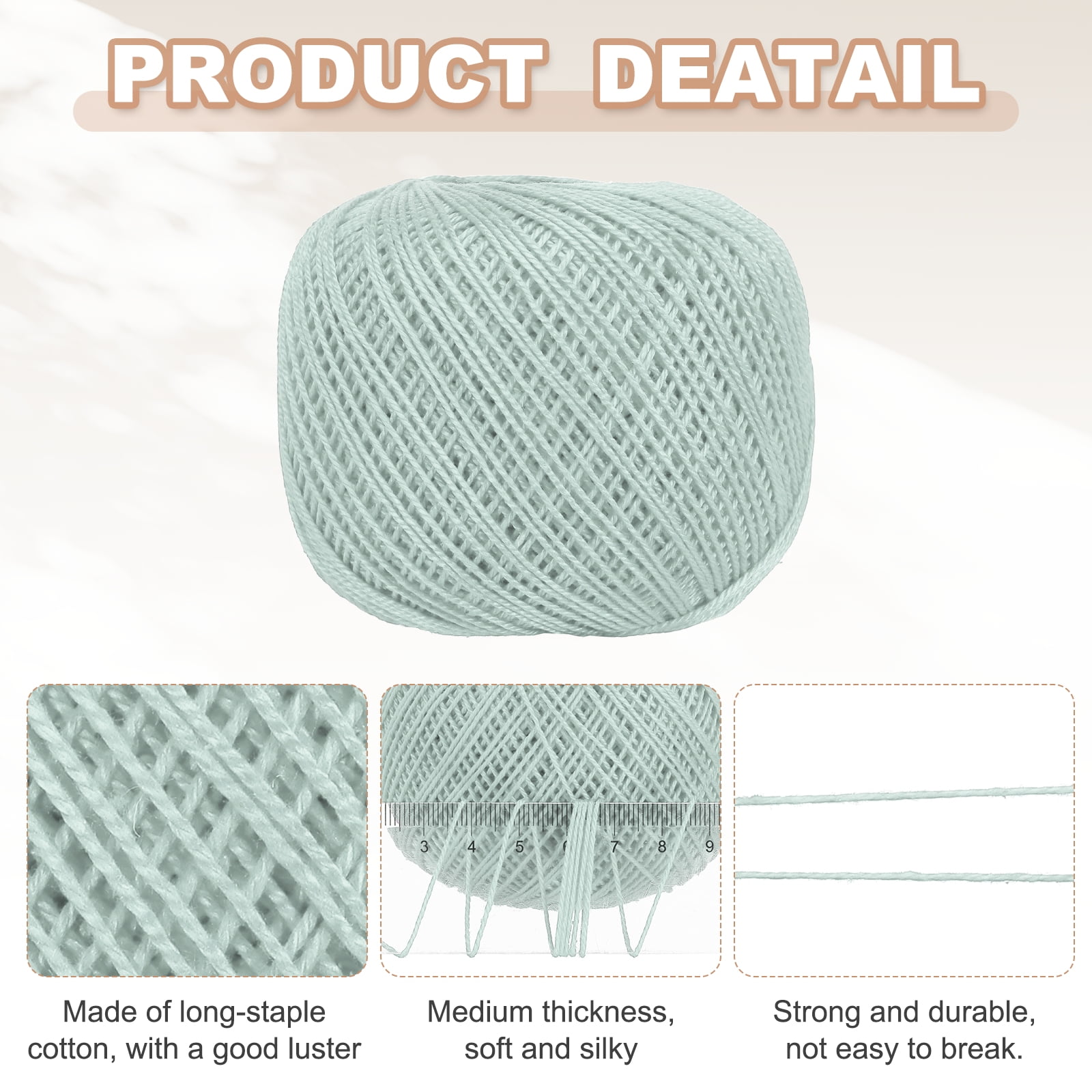 3 Rolls 164 Yards Size 3 Light Blue Cotton Crochet Thread Lace Weight Yarn Tatting Thread for Crocheting Knitting Embroidery Sewing