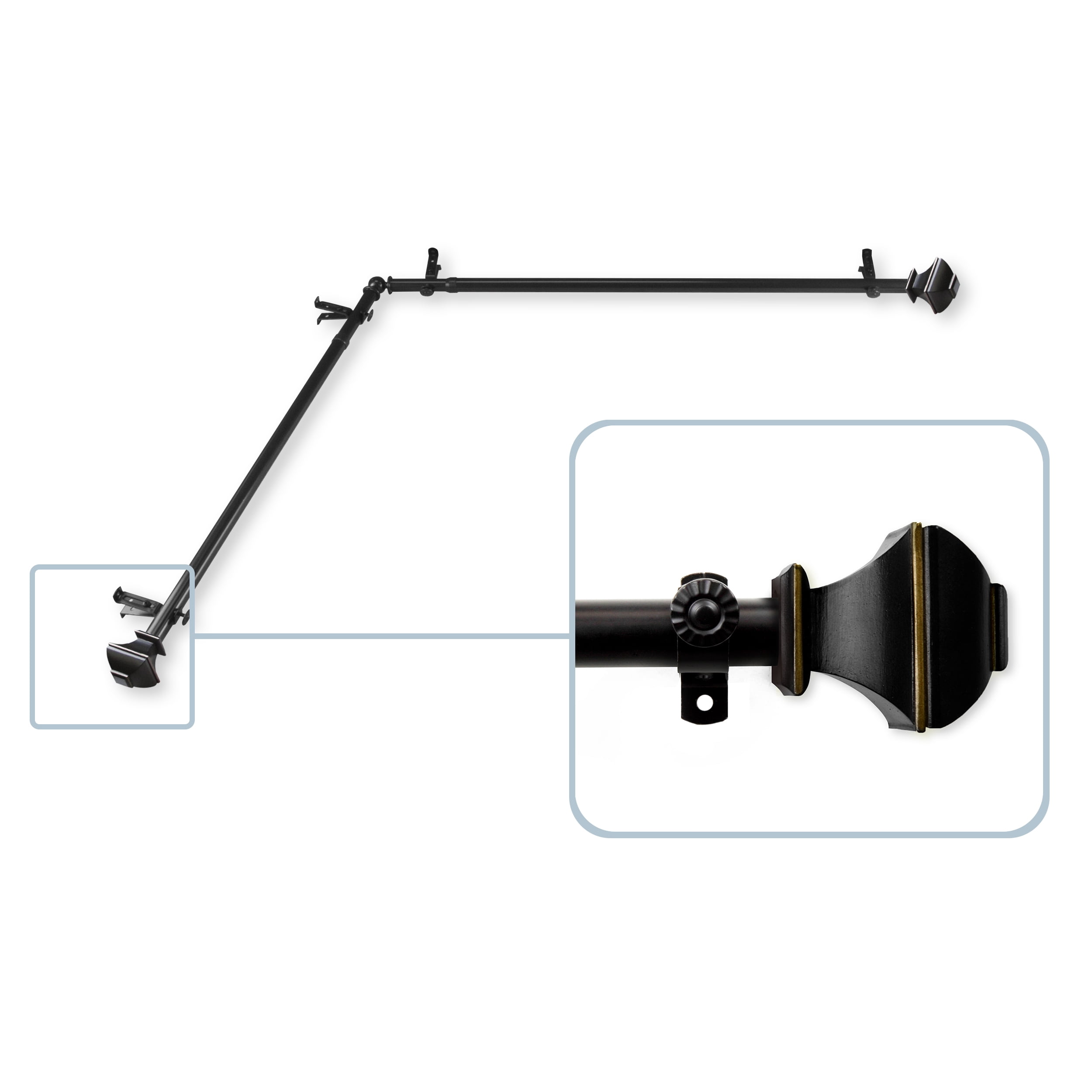 Vicky Corner Window Curtain Rod 13/16 inch dia. 48-84" - Black