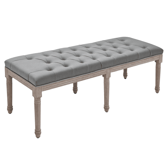 SSyao Padded Hallway Bench with Tufted Velvet Touch Fabric and Rubberwood Legs, Grey