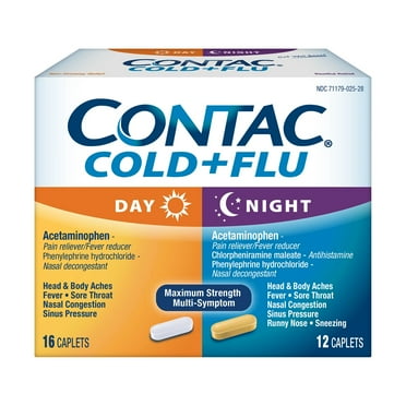 Contac Day & Night Cold & Flu Medicine, Maximum Strength Relief, 28 Caplets