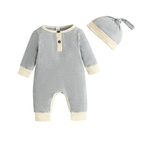 

Kwasome Baby Toddler Romper Girls Long Sleeve Round Neck Jumpsuit Patchwork School Outfits Fall Winter Leisure Simple Style Clothes Grey 3-6 Months