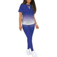 thumbnail image 3 of Sexy Dance Polyester Round Neck Short Sleeve Top with Fitting Leggings Athletic Set, Blue (XL), 3 of 4