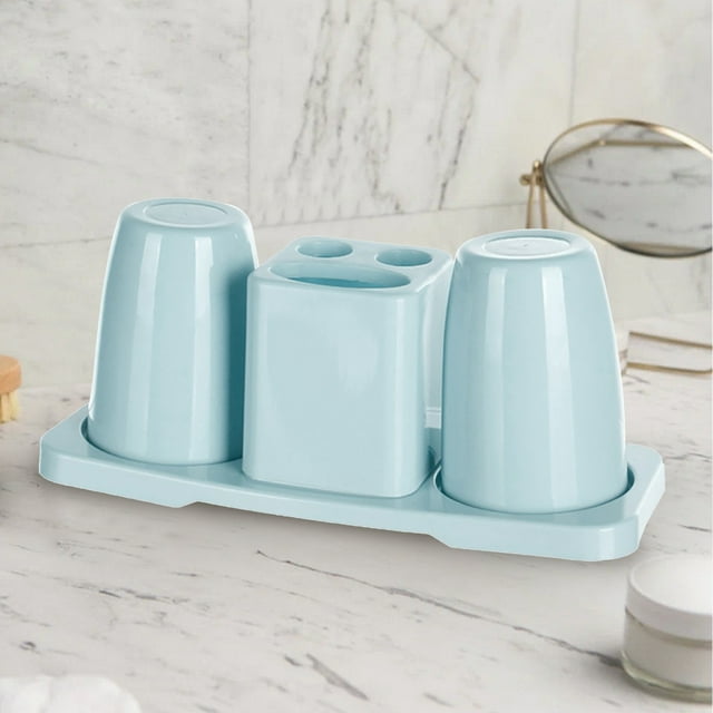Bathroom ProductsTwo Person Washing Cup Home Washing Appliance Three Piece Set for Toothbrushing Holder and Cup Stand – Practical Bathroom Accessory for Couples