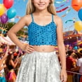 thumbnail image 2 of AWZXDE Girls Adjustable Elastic Band Sequin Crop Top Exposes Navel For Carnival Party Performance Girls Tops Over 5 Years Old Sky Blue，7-9 Years, 2 of 4