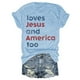 thumbnail image 2 of Camiseta patriótica para mujer del 4 de julio: estampado «Loves America Too», cuello redondo, top informal de verano - S-XXXL, 2 of 3