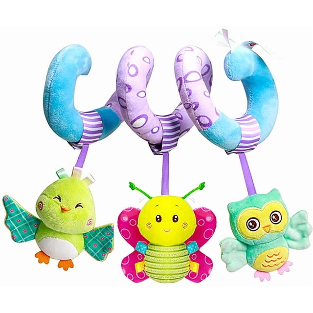 Asientos de coche, juguetes de espiral para bebés, accesorios de peluche para cochecitos, peluches para niños pequeños, juguetes colgantes para cuna de cochecito (azul cielo)