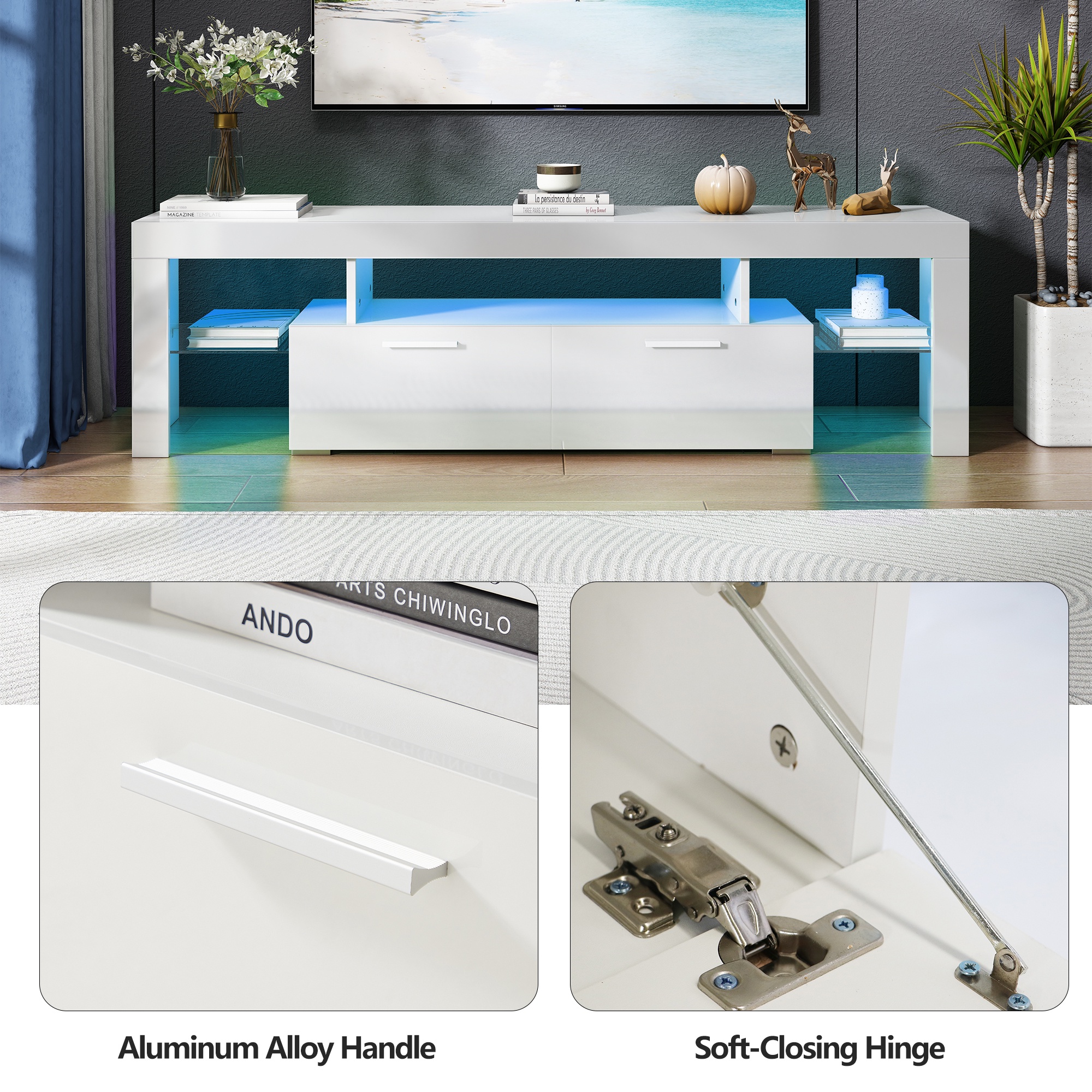 UHOMEPRO TV Stand for TVs up to 70" with RGB LED Lights photo 8