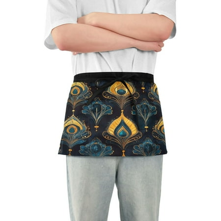 

Yayeee Waist Apron with Pockets for Cooking Waterproof Half Server Aprons Navy Blue Art Pattern