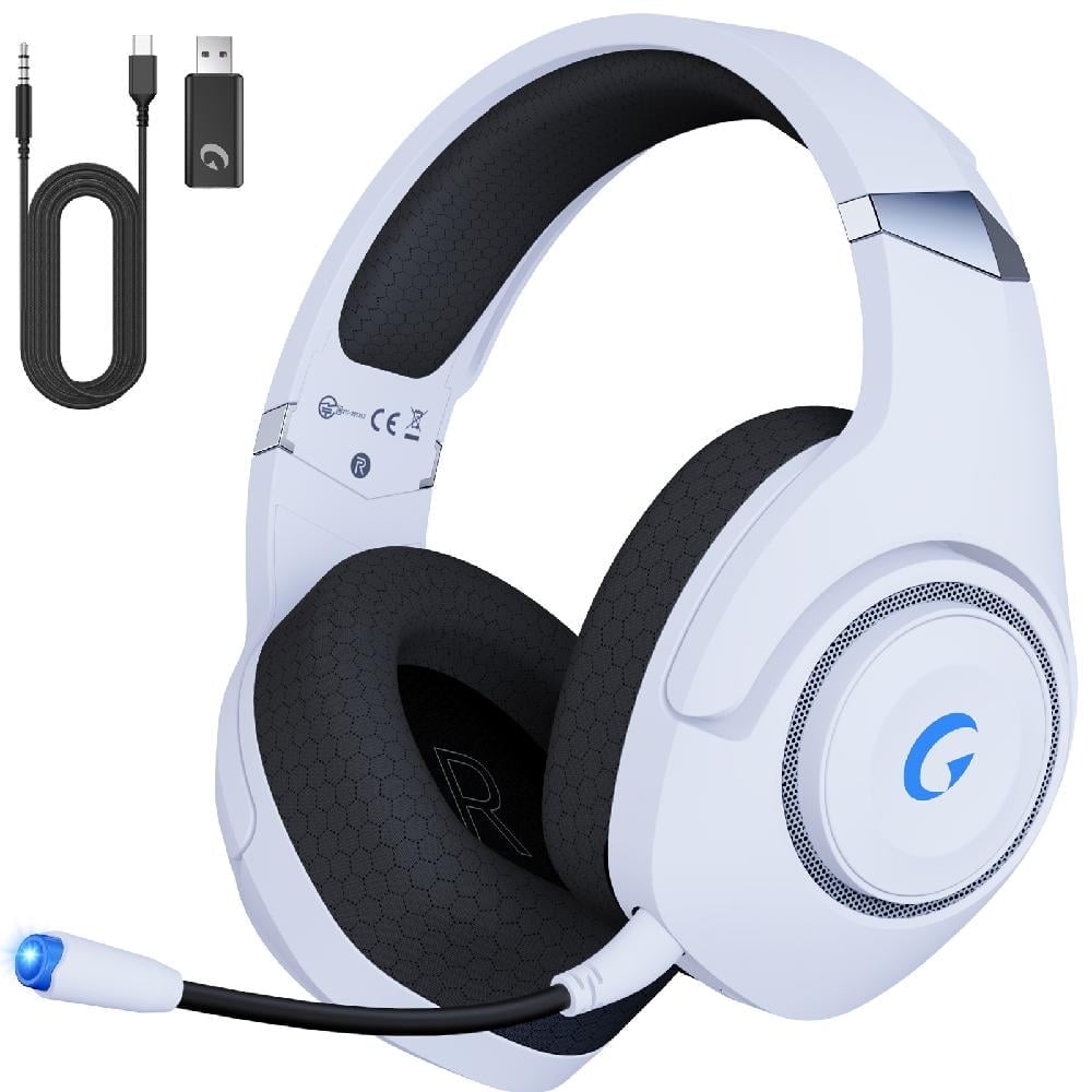 Froura Wireless Gaming Headsets for PS5 PC Switch PC with Bluetooth 5.2, 2.4 GHz USB Gaming Headphones with Detachable Noise Canceling Mic, 40H, 3.5mm Wired for Xbox Series,White