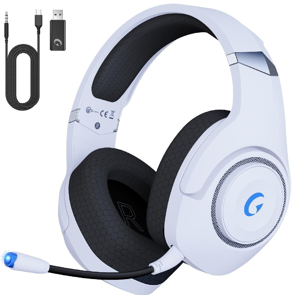 Froura Wireless Gaming Headsets for PS5 PC Switch PC with Bluetooth 5.2, 2.4 GHz USB Gaming Headphones with Detachable Noise Canceling Mic, 40H, 3.5mm Wired for Xbox Series,White