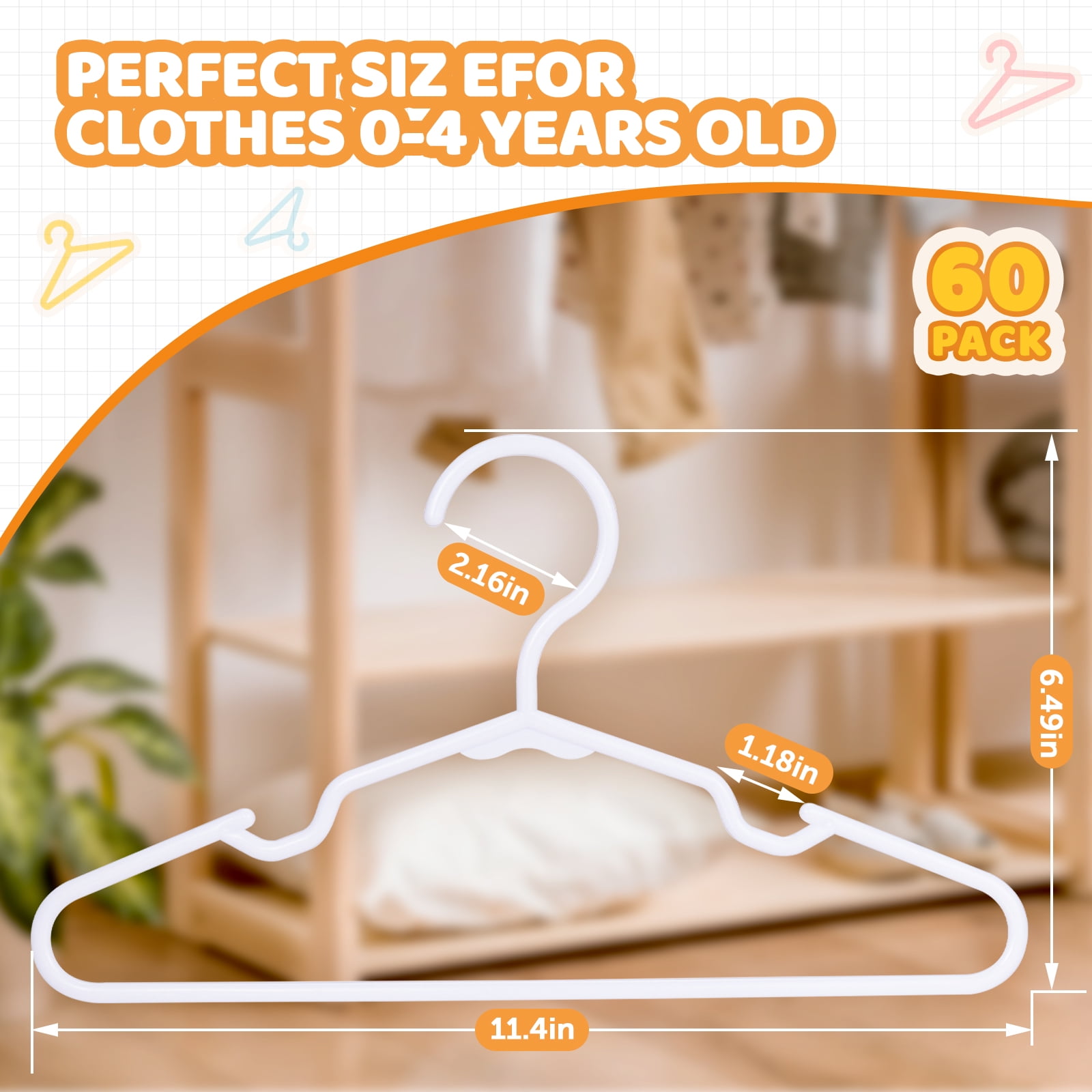 Baby Hanger for Cloth,Plastic Kid Hanger for Child Newborn Toddler,100 Pack,White