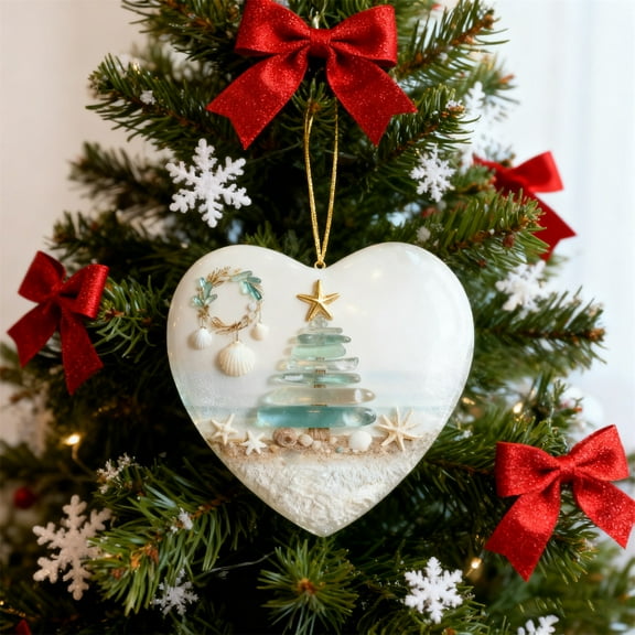 Week karymi Sea Glass Ceramic Christmas Tree Ornament 2D Decoration Coastal Living Theme Holiday Decor for Mantel Tabletop Display Christmas Party Supplies Week