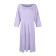 thumbnail image 4 of Qwertyu Womens Fall Dresses 3/4 Sleeve Crewneck Solid Color Midi Dress Trendy Casual Flowy Dresses for Women Light Purple 2XL, 4 of 5