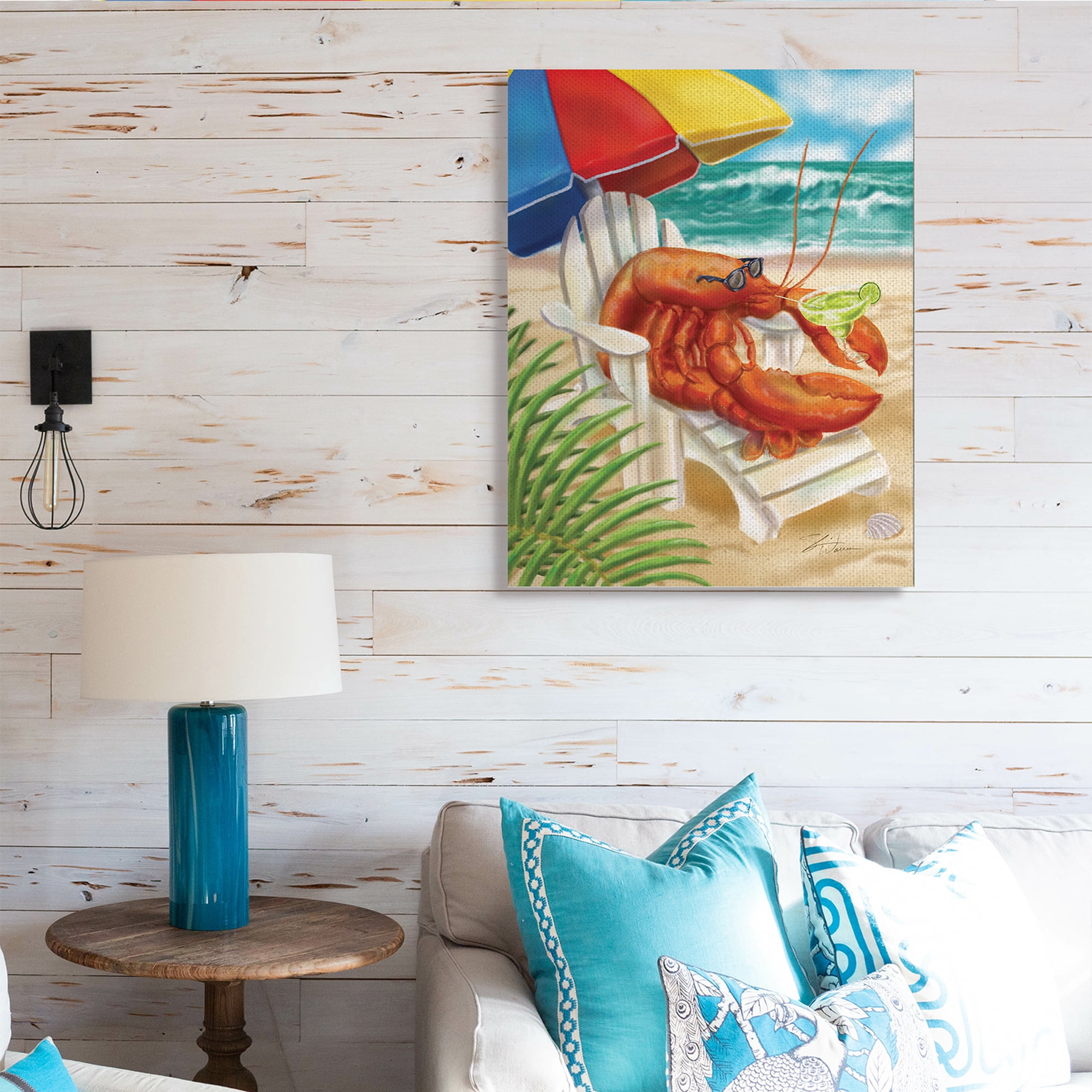 Stupell Industries Lobster in Beach Chair Drinking Margarita Animals & Insects Painting Gallery Wrapped Canvas Art Print Wall Art, 30 x 40