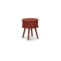 East West Furniture Gordon 19" Round Wood Nightstand with Drawer in Burgundy Red